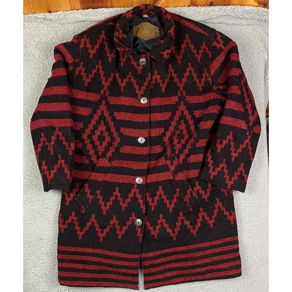 Vintage Woolrich Aztec Wool Trench Coat Jacket Womens Size Small Southwestern